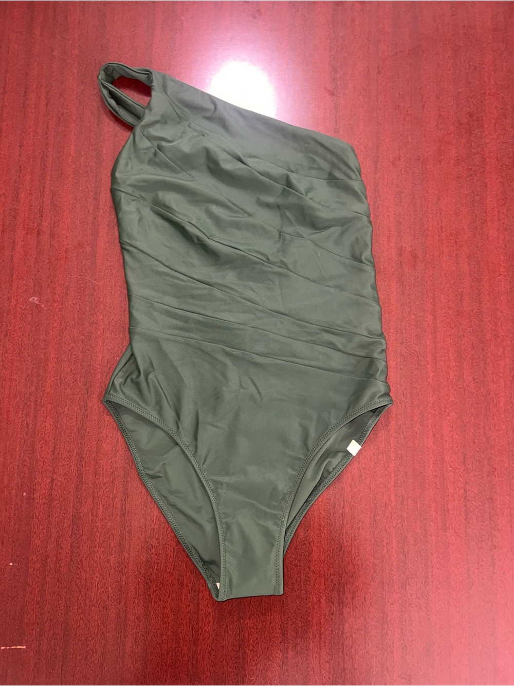 Women’s One-Shoulder Olive Green One-Piece Swimsuit - The Sidestroke - Picture 3 of 6